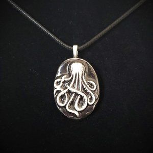 Handmade Ceramic Black Octopus Kraken Pendant Necklace